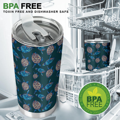 Sea Turtle Hand Drawn Blue Print Tumbler