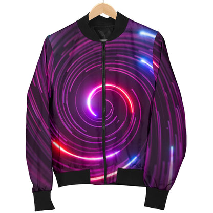 Vortex Twist Swirl Purple Neon Print Men Bomber Jacket