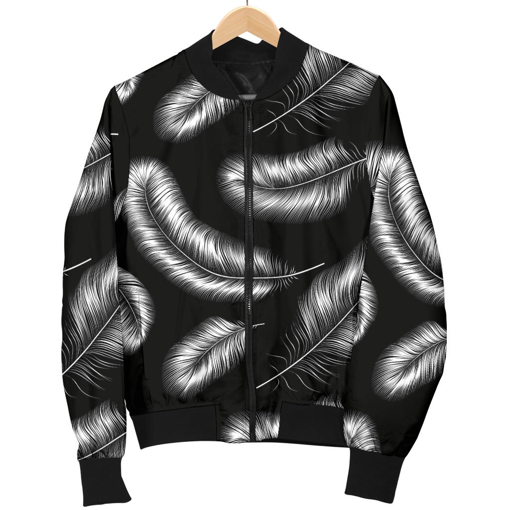 Feather Black White Design Print Men Bomber Jacket