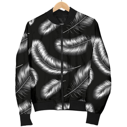 Feather Black White Design Print Men Bomber Jacket
