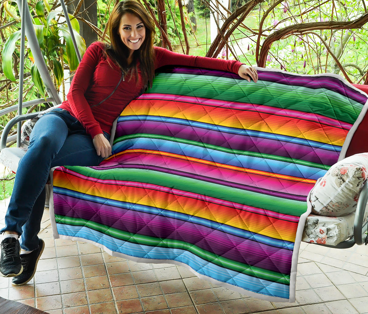 Mexican Blanket Colorful Print Pattern Quilt Bedspread