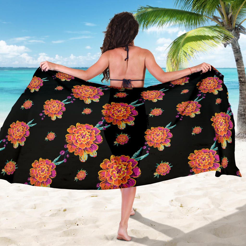 Marigold Pattern Print Design 01 Sarong Pareo Wrap
