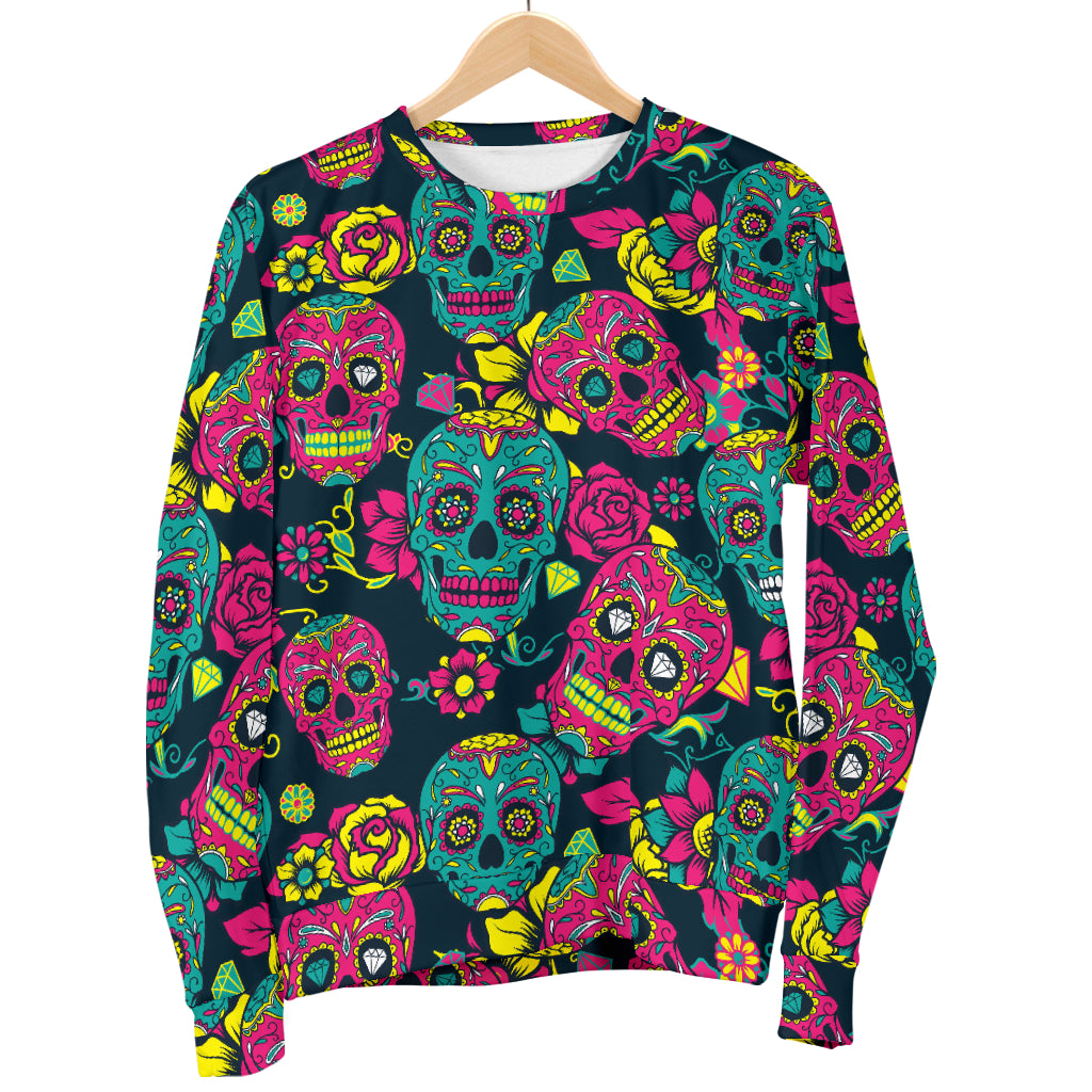 Sugar Skull Floral Design Themed Print Men Long Sleeve Sweatshirt