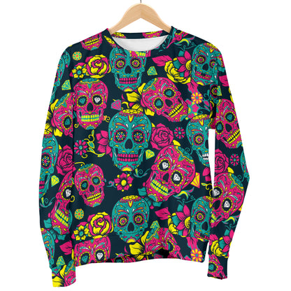 Sugar Skull Floral Design Themed Print Men Long Sleeve Sweatshirt