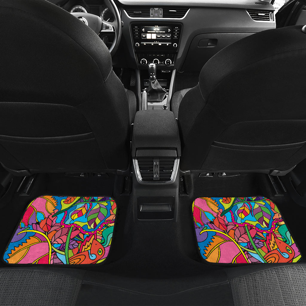 Psychedelic Trippy Flower Print Car Floor Mats Front Back