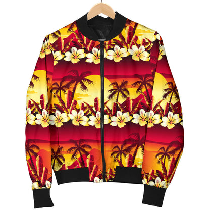 Hawaiian Tropical Sunset Hibiscus Print Men Bomber Jacket