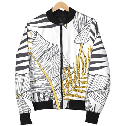 Gold Glitter Tropical Palm Leaves Men Bomber Jacket