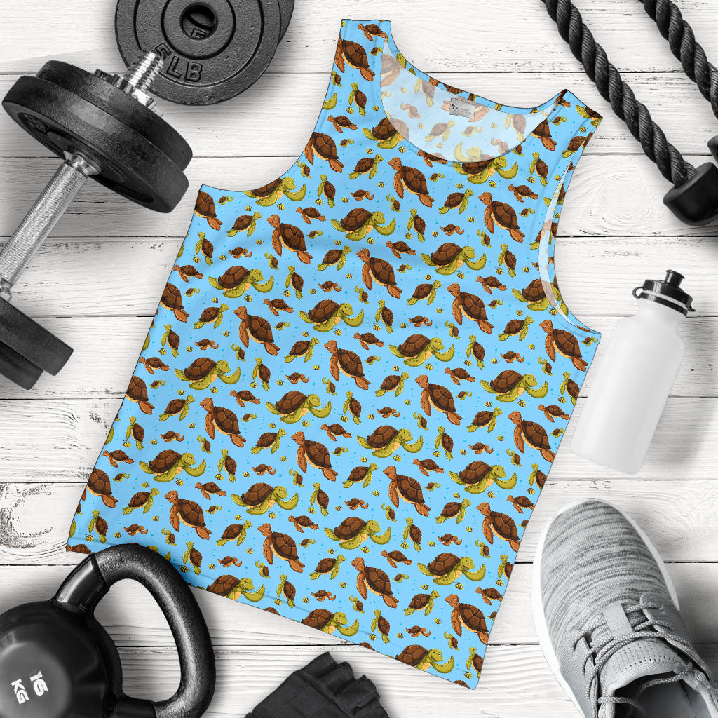 Hello Sea Turtle Print Pattern Men Tank Top