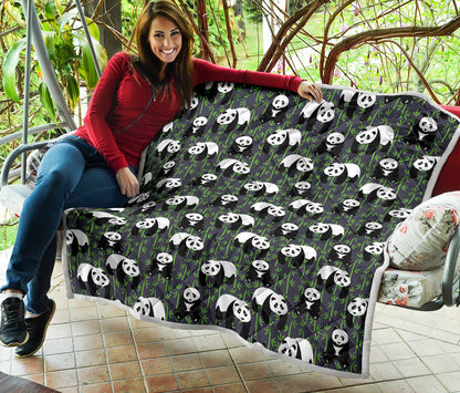 Panda Bear Bamboo Themed Print Quilt Bedspread