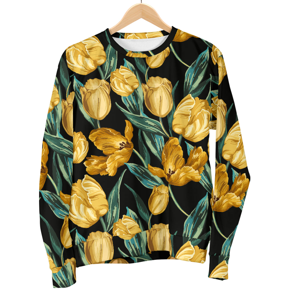 Elegant Yellow Tulip Print Women Long Sleeve Sweatshirt