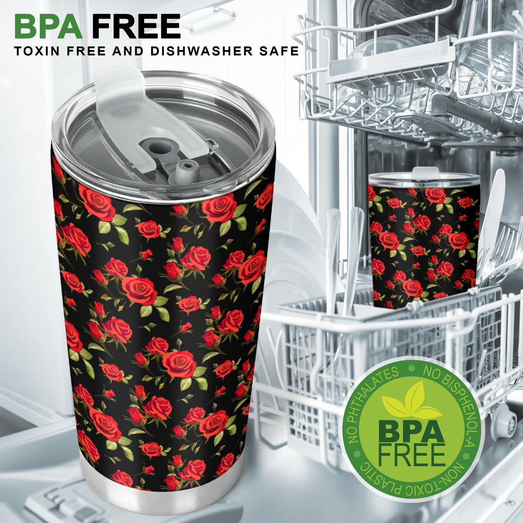 Red Rose Themed Print Tumbler