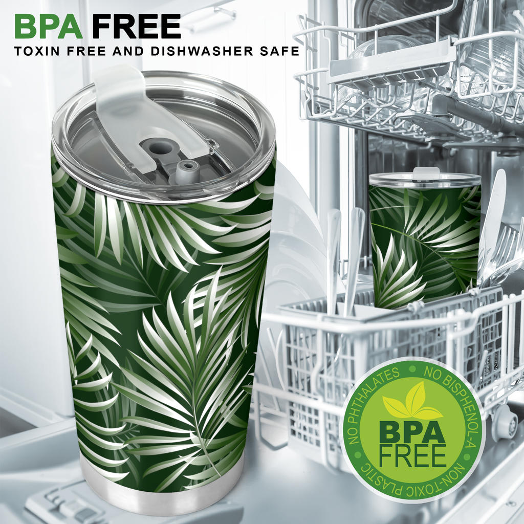 White Green Tropical Palm Leaves Tumbler