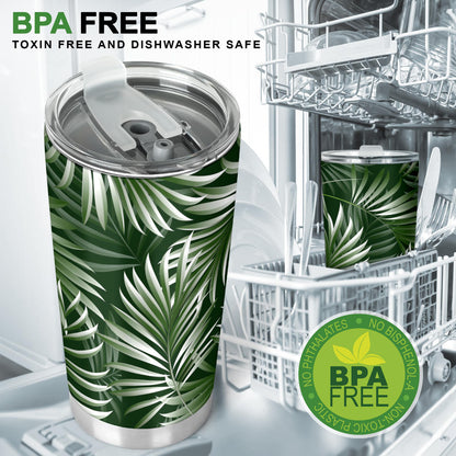 White Green Tropical Palm Leaves Tumbler
