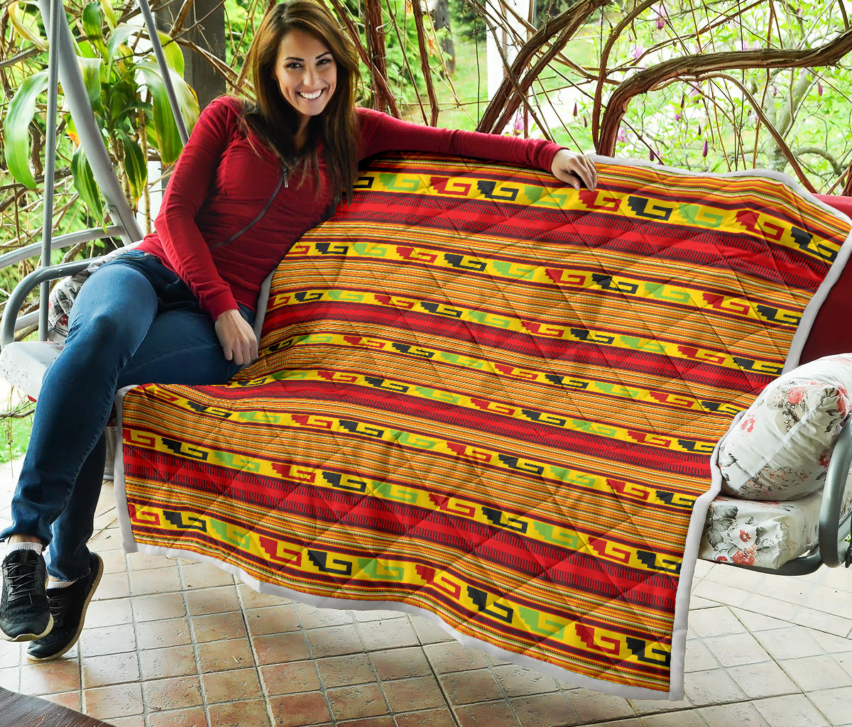 Mexican Blanket Ornament Print Pattern Quilt Bedspread