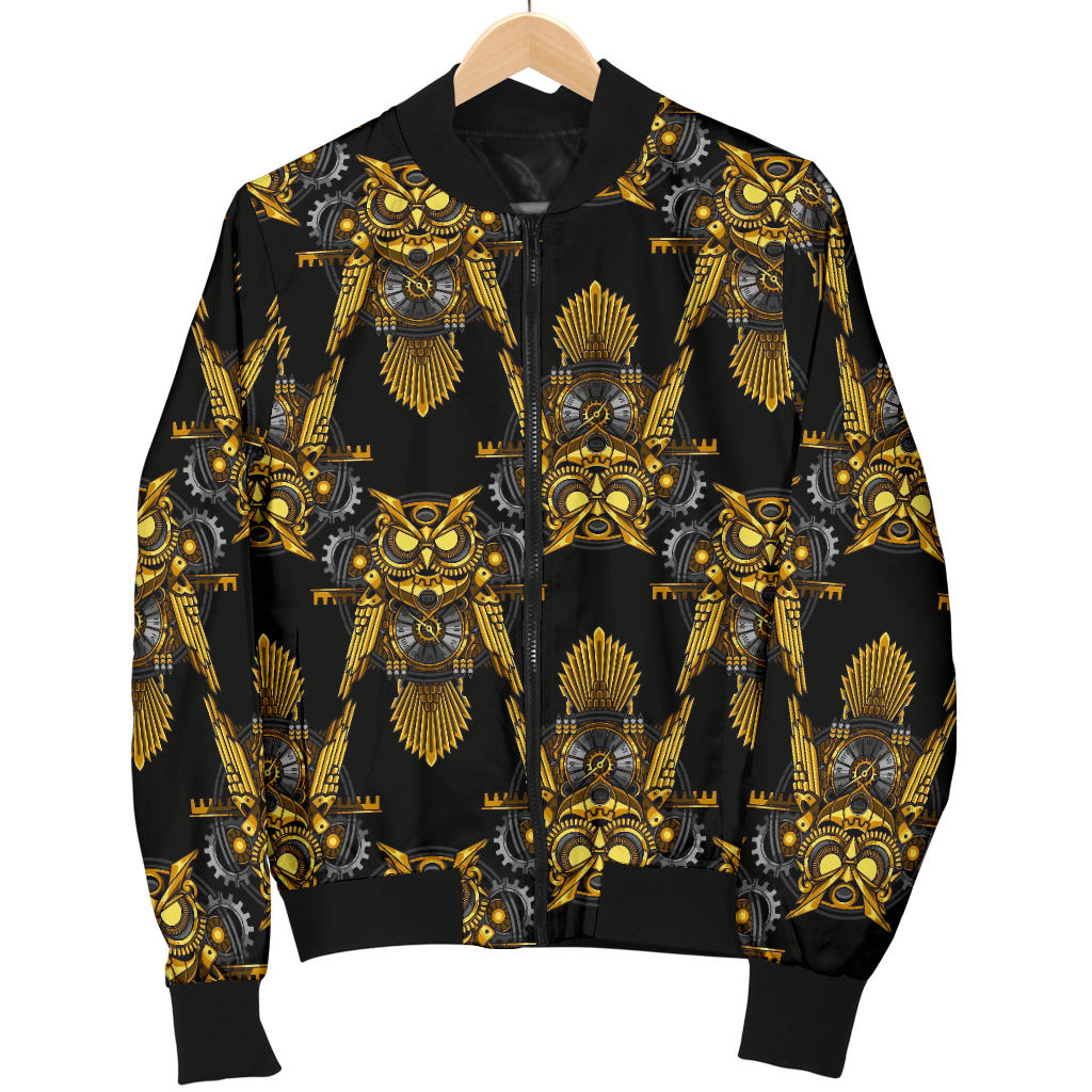 Steampunk Gold Owl Design Themed Print Men Bomber Jacket