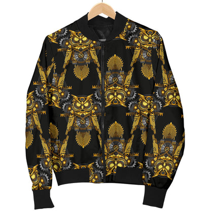 Steampunk Gold Owl Design Themed Print Men Bomber Jacket