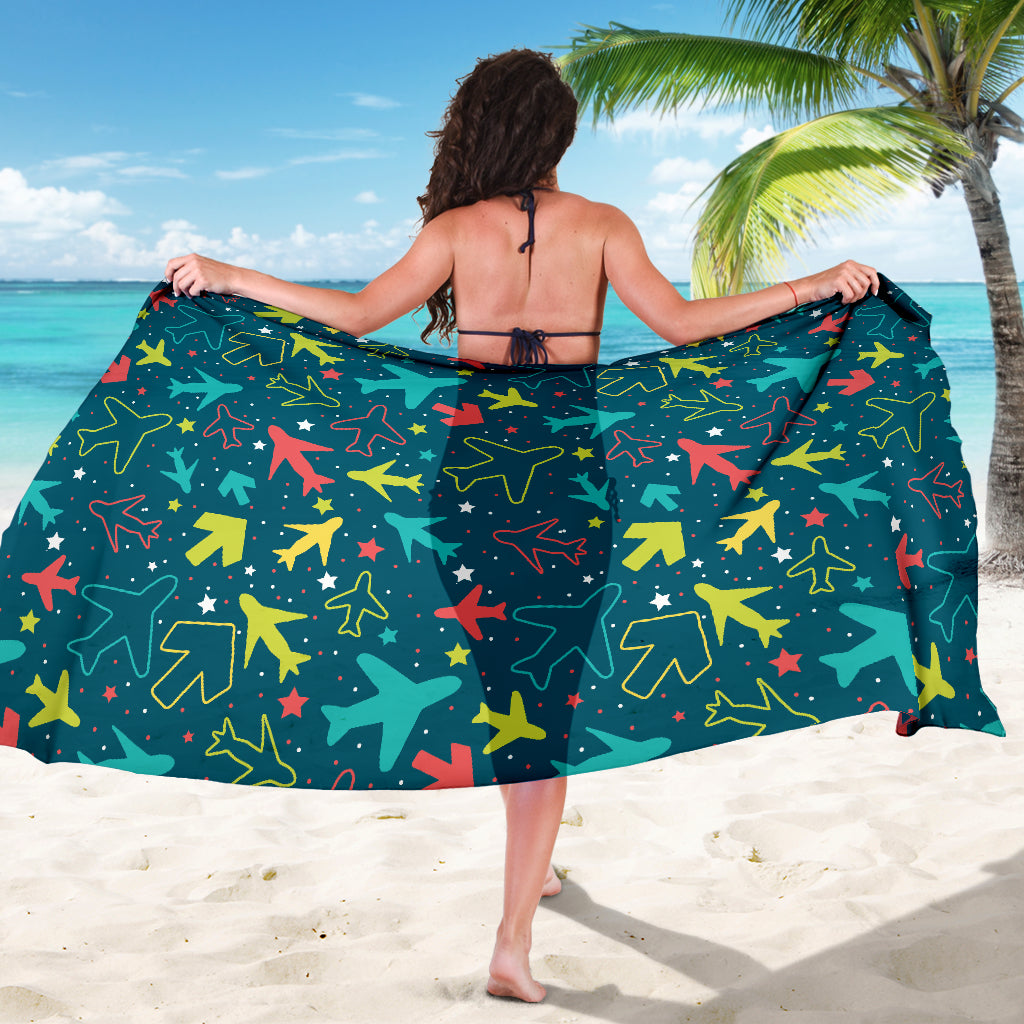 Airplane Pattern Print Design 05 Sarong Pareo Wrap