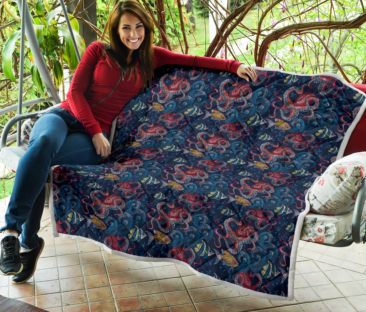 Octopus Deep Sea Print Themed Quilt Bedspread