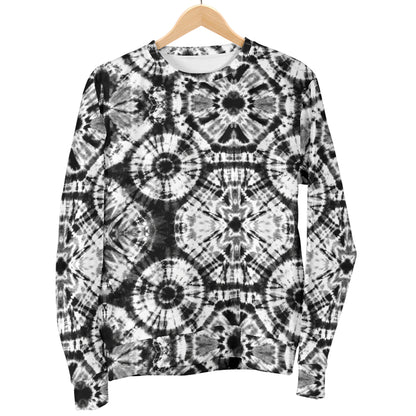 Tie Dye Black White Design Print Men Long Sleeve Sweatshirt