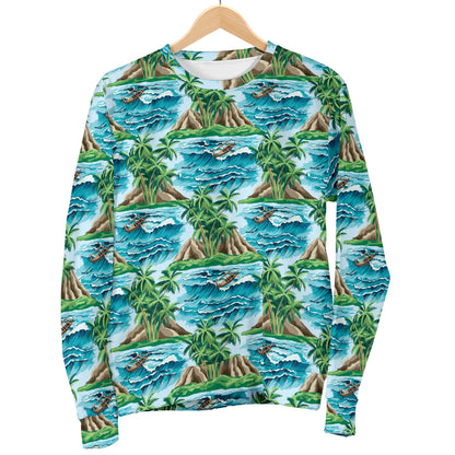 Palm Tree Hawaiian Themed Design Print Women Long Sleeve Sweatshirt