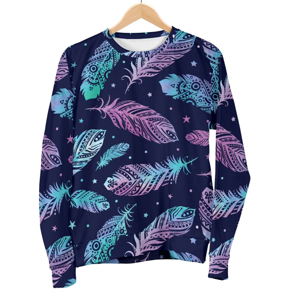 Feather Aztec Design Print Men Long Sleeve Sweatshirt
