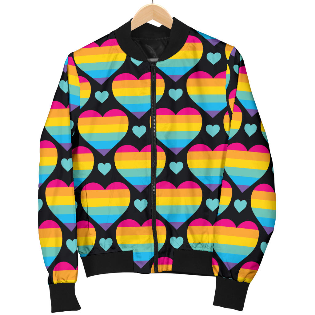 Rainbow Heart Print Pattern Men Bomber Jacket
