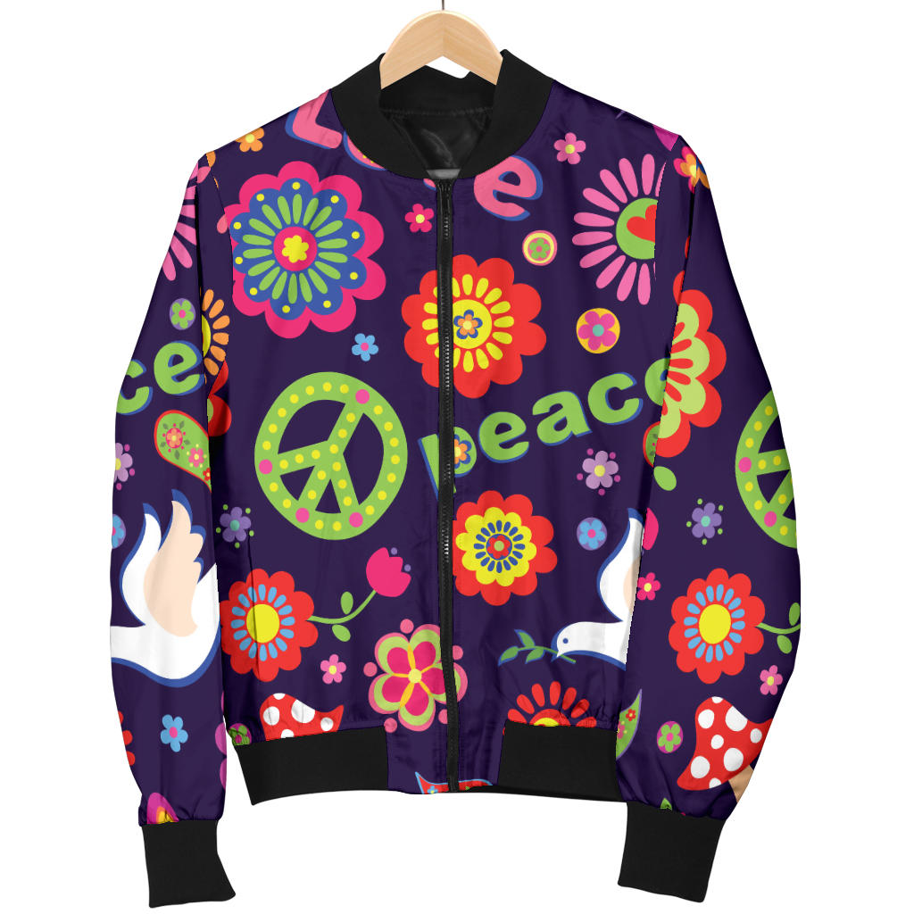 Flower Power Peace Design Print Men Bomber Jacket