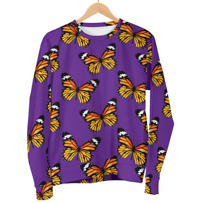 Monarch Butterfly Purple Print Pattern Men Long Sleeve Sweatshirt