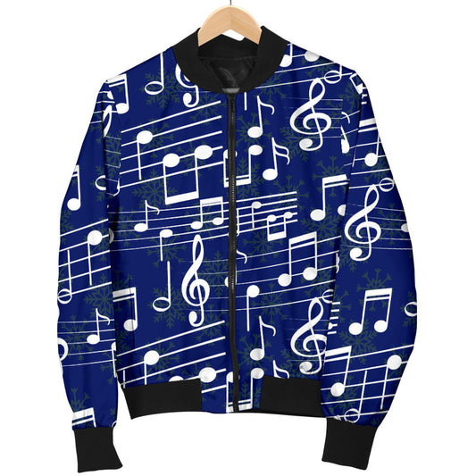 Music Note Blue Themed Print Men Bomber Jacket
