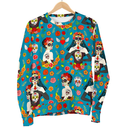 Day of the Dead Old School Girl Design Men Long Sleeve Sweatshirt