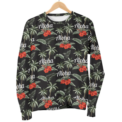 Aloha Palm Tree Design Themed Print Men Long Sleeve Sweatshirt
