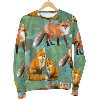 Fox Autumn leaves Themed Women Long Sleeve Sweatshirt