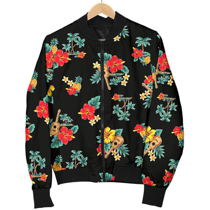 Hawaiian Flower Themed Print Men Bomber Jacket