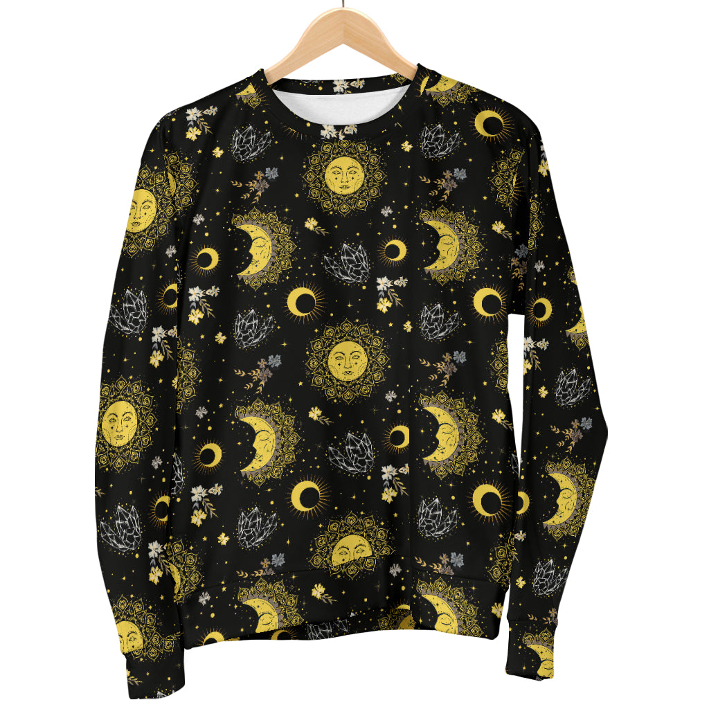Sun Moon Golden Design Themed Print Women Long Sleeve Sweatshirt