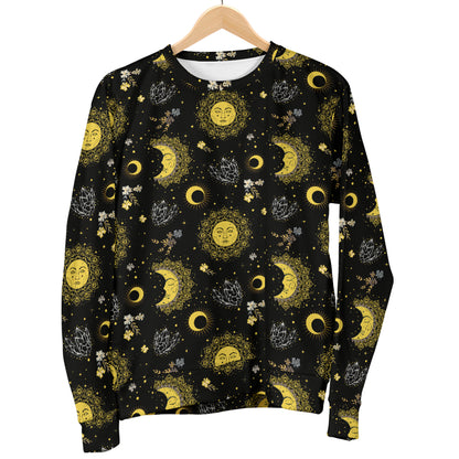 Sun Moon Golden Design Themed Print Women Long Sleeve Sweatshirt