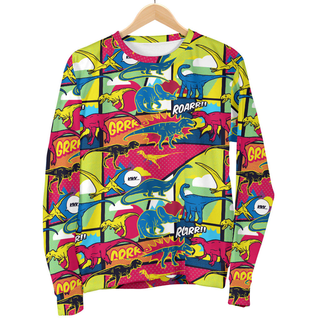 Dinosaur Comic Pop Art Style Women Long Sleeve Sweatshirt