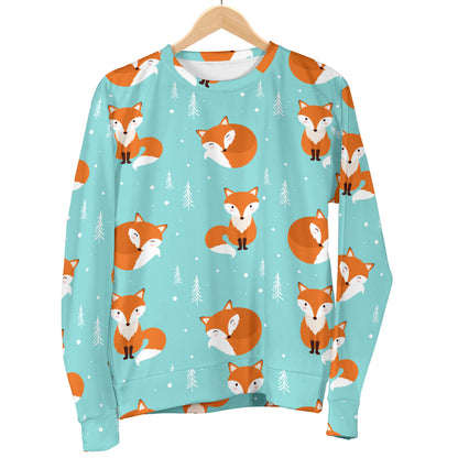 Fox Design Snow Print Pattern Women Long Sleeve Sweatshirt