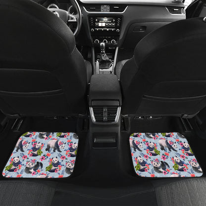 Panda Bear Flower Design Themed Print Car Floor Mats Front Back