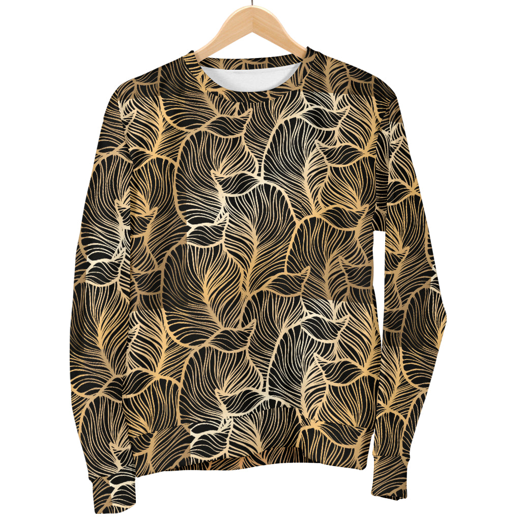 Elegant Gold leaf Print Men Long Sleeve Sweatshirt