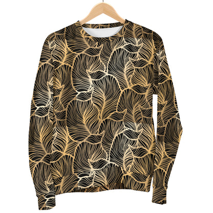Elegant Gold leaf Print Men Long Sleeve Sweatshirt