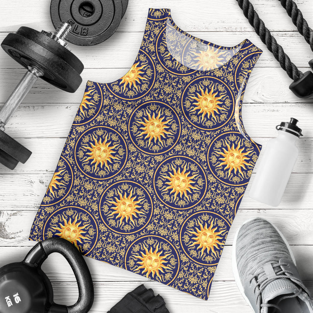 Celestial Gold Sun Face Men Tank Top