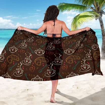 Coffee Pattern Print Design 06 Sarong Pareo Wrap