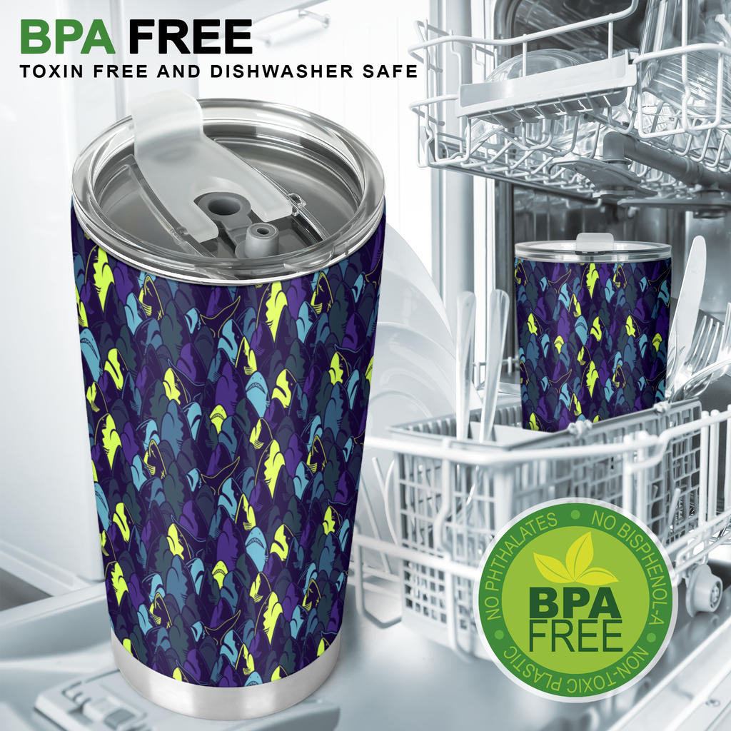 Shark Neon color Print Tumbler