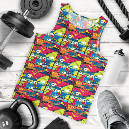 Dinosaur Comic Pop Art Style Men Tank Top