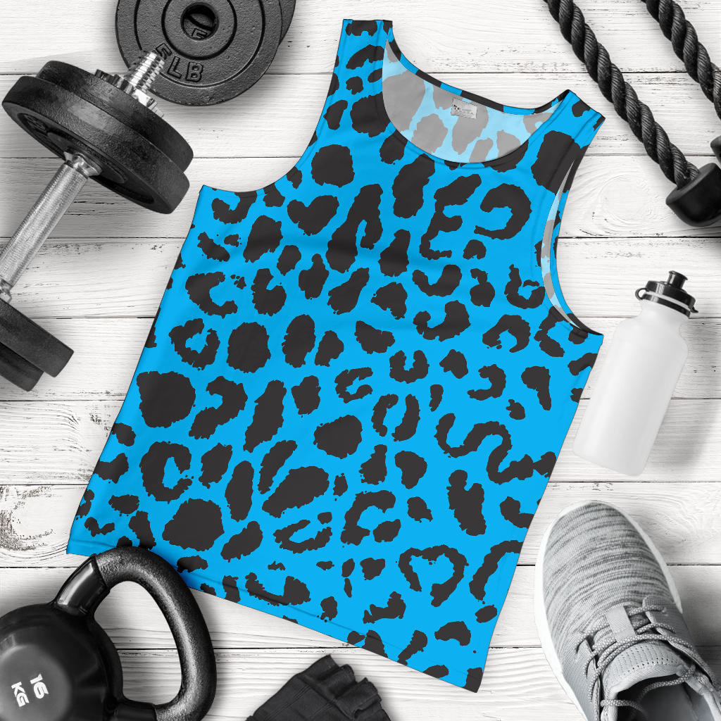 Cheetah Blue Print Pattern Men Tank Top