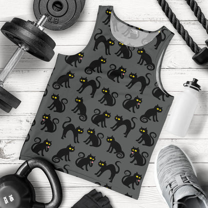 Black Cat Cute Print Pattern Men Tank Top