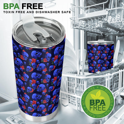 Skull Roses Neon Design Themed Print Tumbler