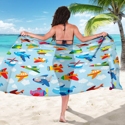 Airplane Colorful Pattern Print Design 01 Sarong Pareo Wrap