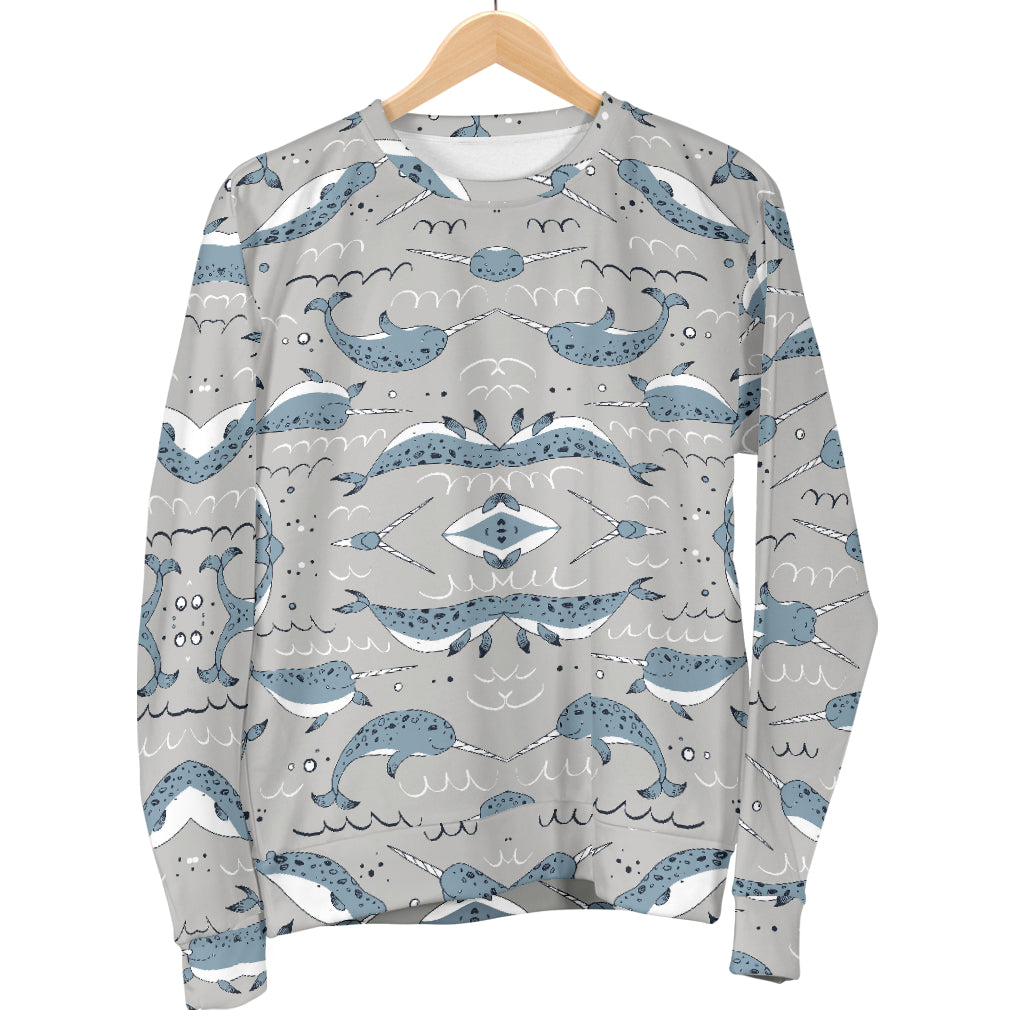 Narwhal Pattern Print Men Long Sleeve Sweatshirt
