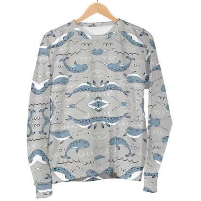 Narwhal Pattern Print Men Long Sleeve Sweatshirt